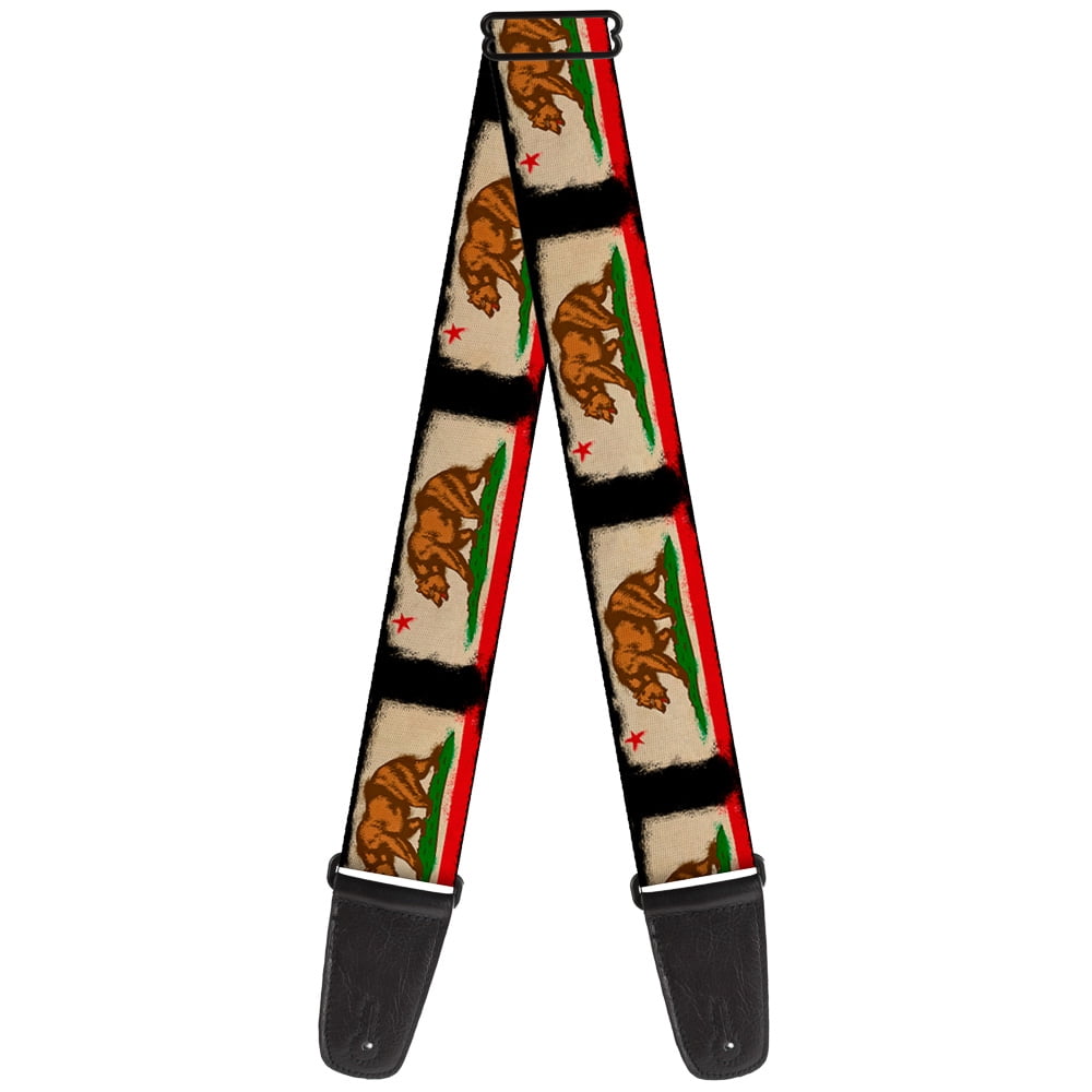 Buckle-Down Guitar Strap, California Flag Distressed Painting Blocks, 2 Inches Wide