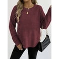 thumbnail image 6 of Womens Crew Neck Sweater Casual Loose Warm Top Soft Solid Long Sleeve Sweaters Fall Winter Knitted Pullover Wine Red L, 6 of 9