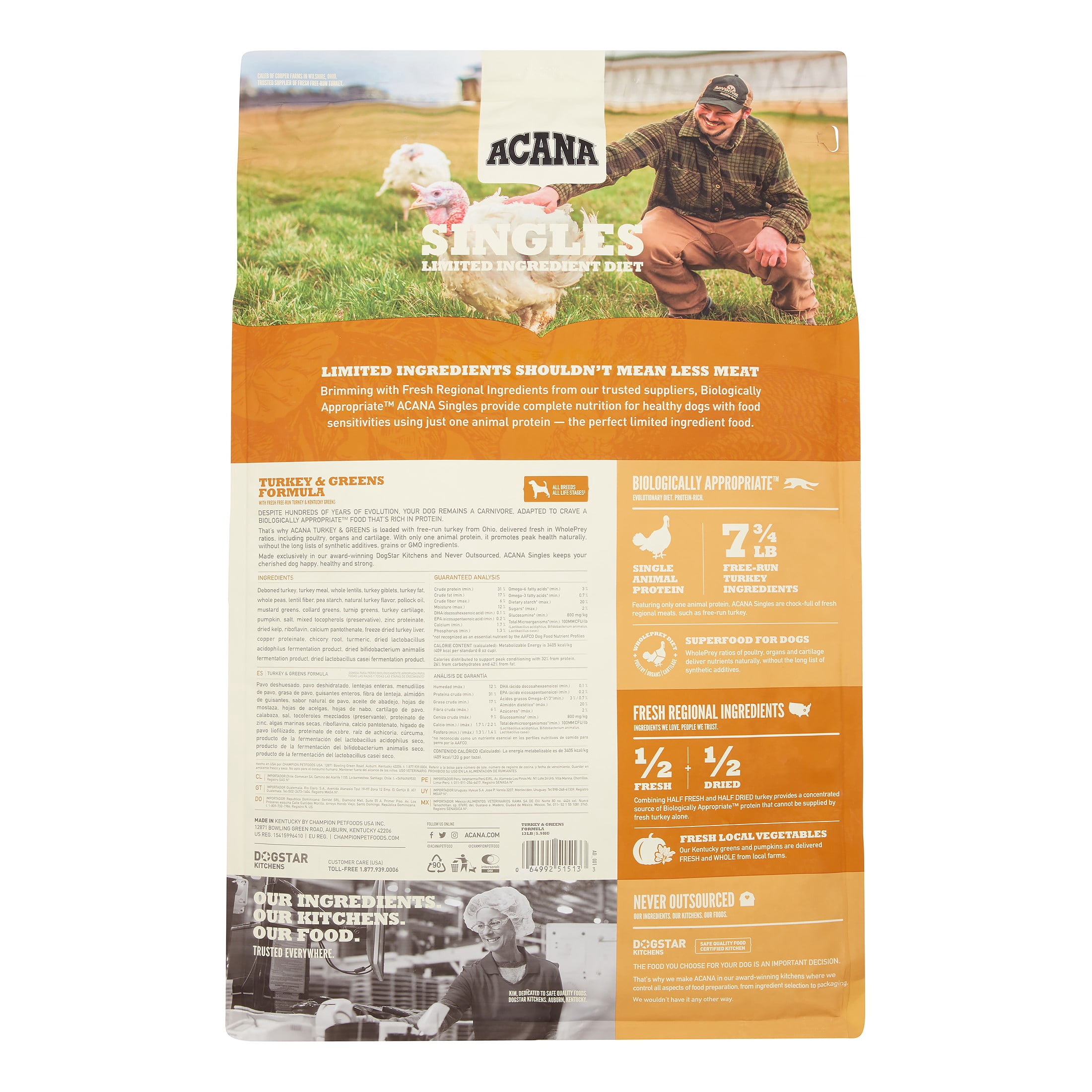 Acana Singles Grain-Free Turkey and Greens Dry Dog Food, 13 lb