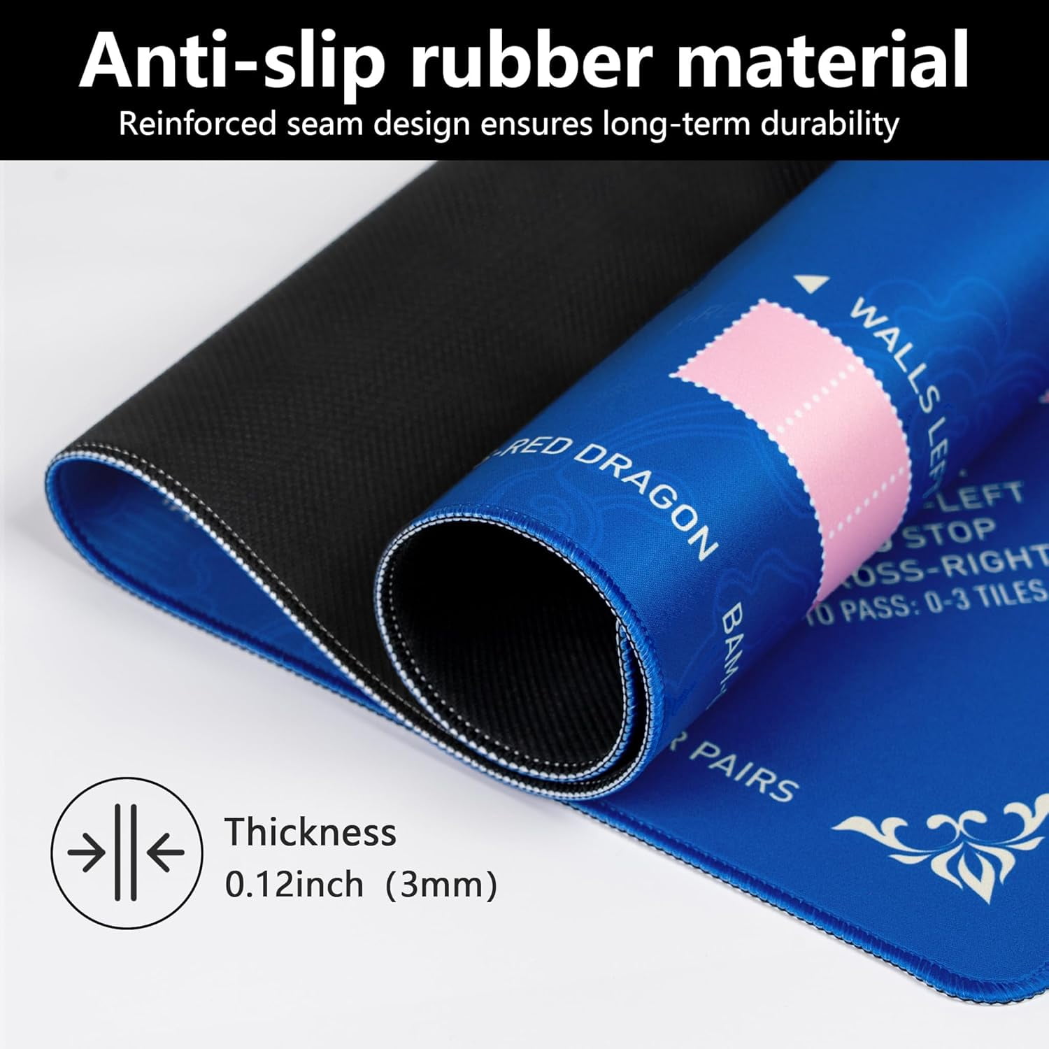Mahjong Mat for Table, 31.5''''x31.5'''' Non-Slip & Noise Reduction Mahjong Mat with Rules,Mah Jongg Gift with Carrying Bag for Poker,Board Games,Dominoes,Cards & Tile Games (Blue-Pink)