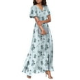 thumbnail image 4 of UoCefik Floral Maxi Dresses for Women 2025 Summer Elegant Flutter Sleeve Long Flowy Dresses Trendy V Neck Garden Party Dress Sky Blue L, 4 of 8