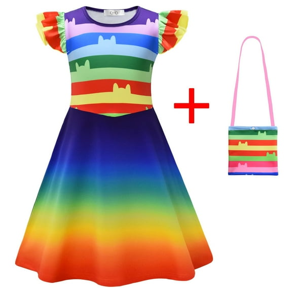 Girls Doll Cat Costume with Bag Halloween Cartoon Outfits Dress for 4-5 Year