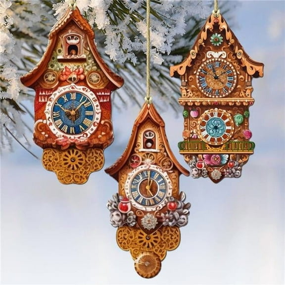G. Debrekht 8091020-S3 Miniature Clock Decorative Wooden Ornaments Set of 3 by G. Debrekht - Christmas Decor