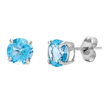 Paris Jewelry 10k White Gold 1 Carat Round Created Blue Topaz Stud Earrings Plated Women