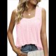 thumbnail image 3 of Camiseta Sin Mangas con Cuello Cuadrado y Volantes para Mujer, Camiseta Sin Mangas A Rayas, Informal, Holgada, de Verano Rosa M, 3 of 9