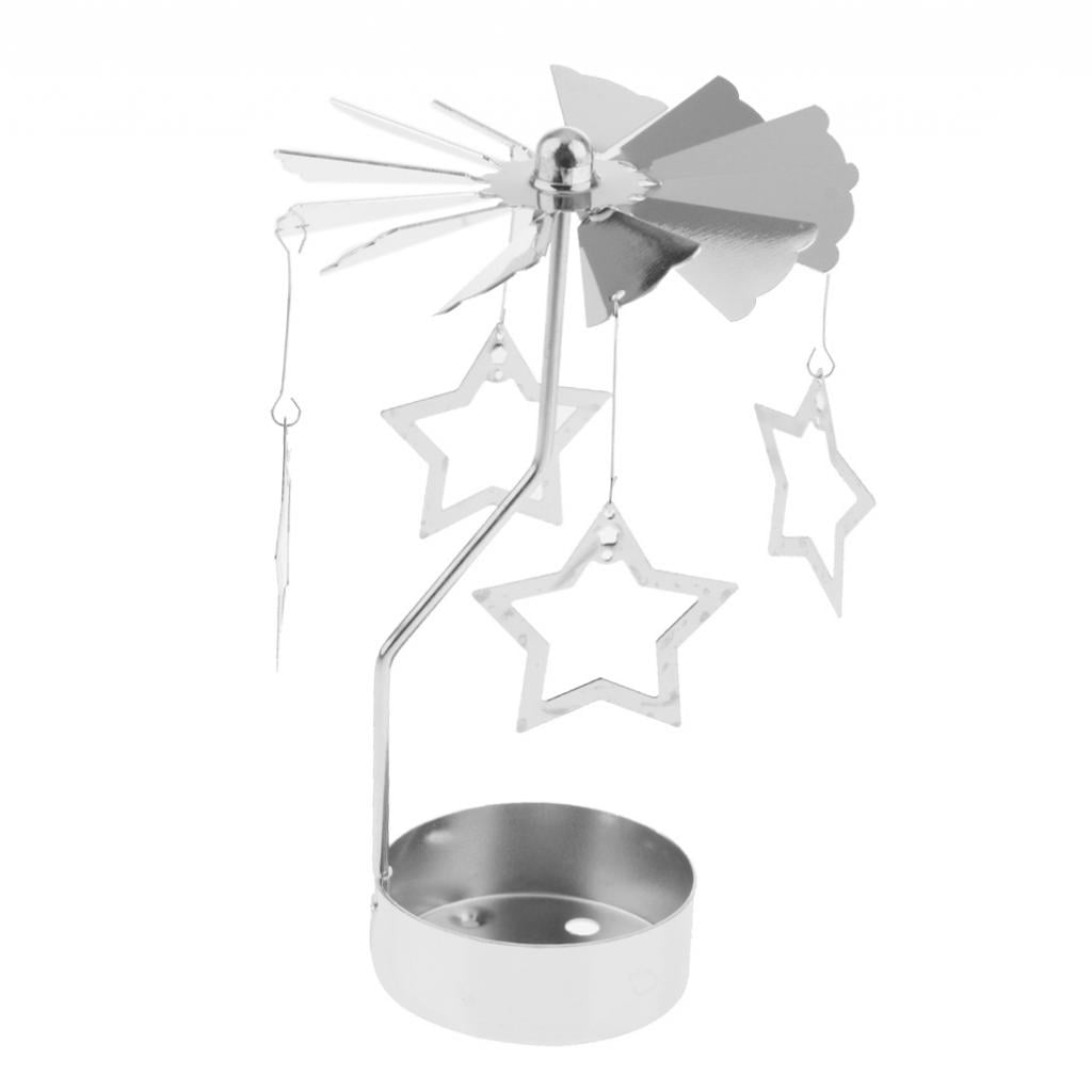 4.4 x 13cm Rotary Metal Tea Light Stand Candle Holder Silver-Butterfly 