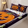 thumbnail image 3 of Feelyou Cartoon Pumpkin Zipper Full Size Comforter Sets with Fitted Sheet and 2 Pillowcases, Cute Ghost Skull Zipper Bedding Set, Dark Purple, Halloween Reversible, 4-Piece, 3 of 7
