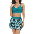 thumbnail image 2 of Blotona Mommy and Me Summer 3PCS Swimwear Sets Solid Color Sling Vest + Floral Leaf Lemon Print Skirt + Thong, 2 of 10