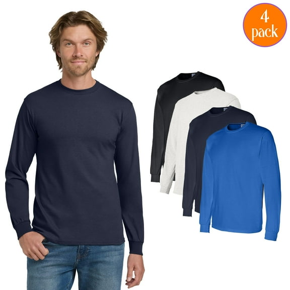 Gildan DryBlend Men's Long Sleeve T-Shirt, Crewneck Cotton Poly Top, Mix Color, Pack 4, S