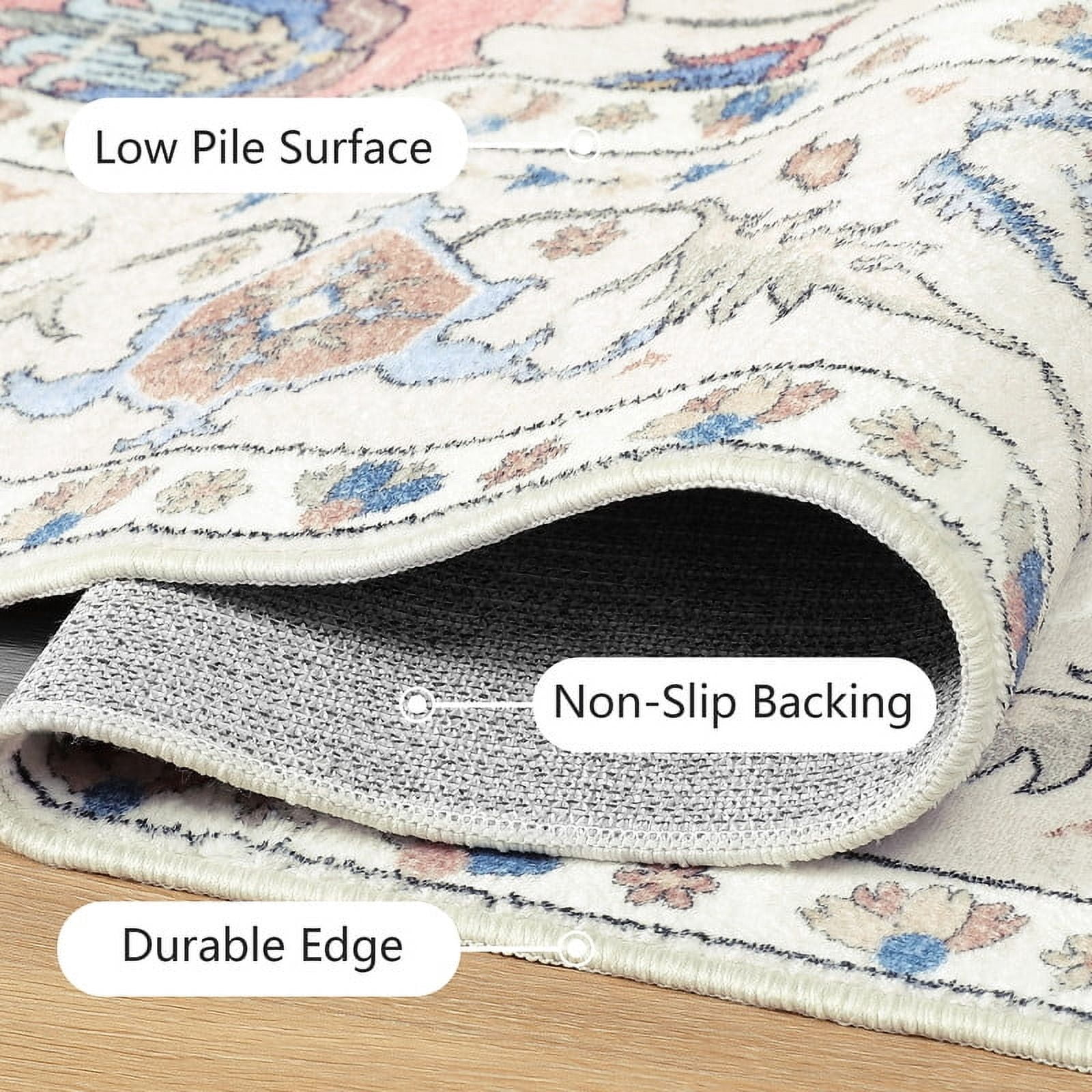 Jamfeel Rugs for Living Room Classic Boho Floral Print Floor Carpets Soft Low Pile Non-slip Washable Area Rug 6'x9' Beige