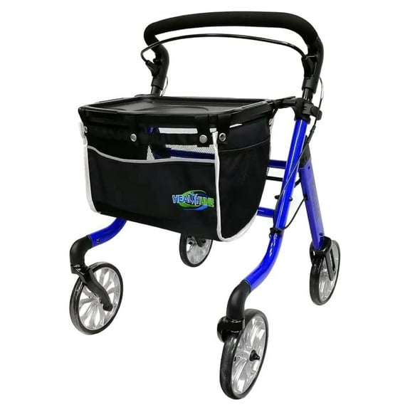 Rollator Euro Style - Lightweight 4 Wheel Eldery - Rollator for Seniors with Basket & Tray - Narrow Doors Indoor Rollator Blue Color