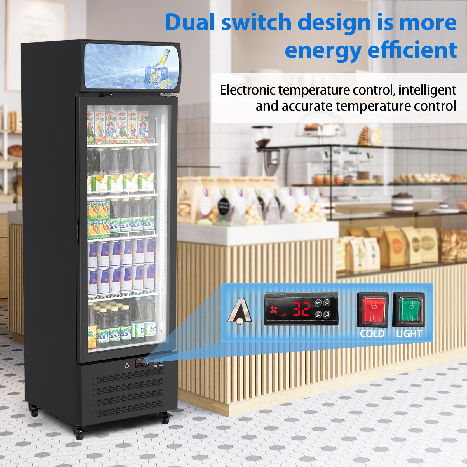 Accreate Commercial Glass Door Display Refrigerator, 11.5 Cu. Ft. Merchandiser Fridge Upright Beverage Cooler