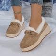 thumbnail image 2 of Xfvqtps Womens Winter Loafers Fleece Lined Flat Shoes Casual Comfortable Warm Slip on Metal Chain Everyday Wear Khaki, 2 of 9