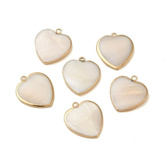 20pc Natural Freshwater Shell Pendants Heart Charms with Golden Tone Brass Edge WhiteSmoke 23x20x3mm Hole: 2mm
