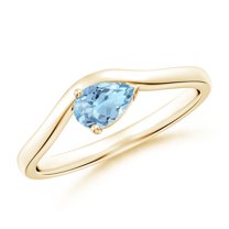 ANGARA Natural Pear Aquamarine Wave Shank Solitaire Engagement Ring in 14K Yellow Gold for Women (Size-6x4mm) | March Birthstone, Anniversary, Jewelry Gift for Women | Natural Aquamarine Ring