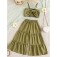 thumbnail image 4 of Aojekbee Little Girl Pants Outfit Bowknot Cami Tops with Elastic Waist Tiered Wide Leg Trousers 2Pcs Summer Clothes, 4 of 10