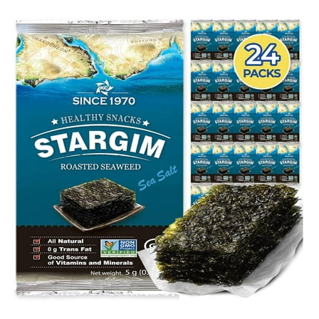 StarGim Sea-Salt Roasted Seaweed Snack Gluten Free NON-GMO, Vegan, 24 Pack