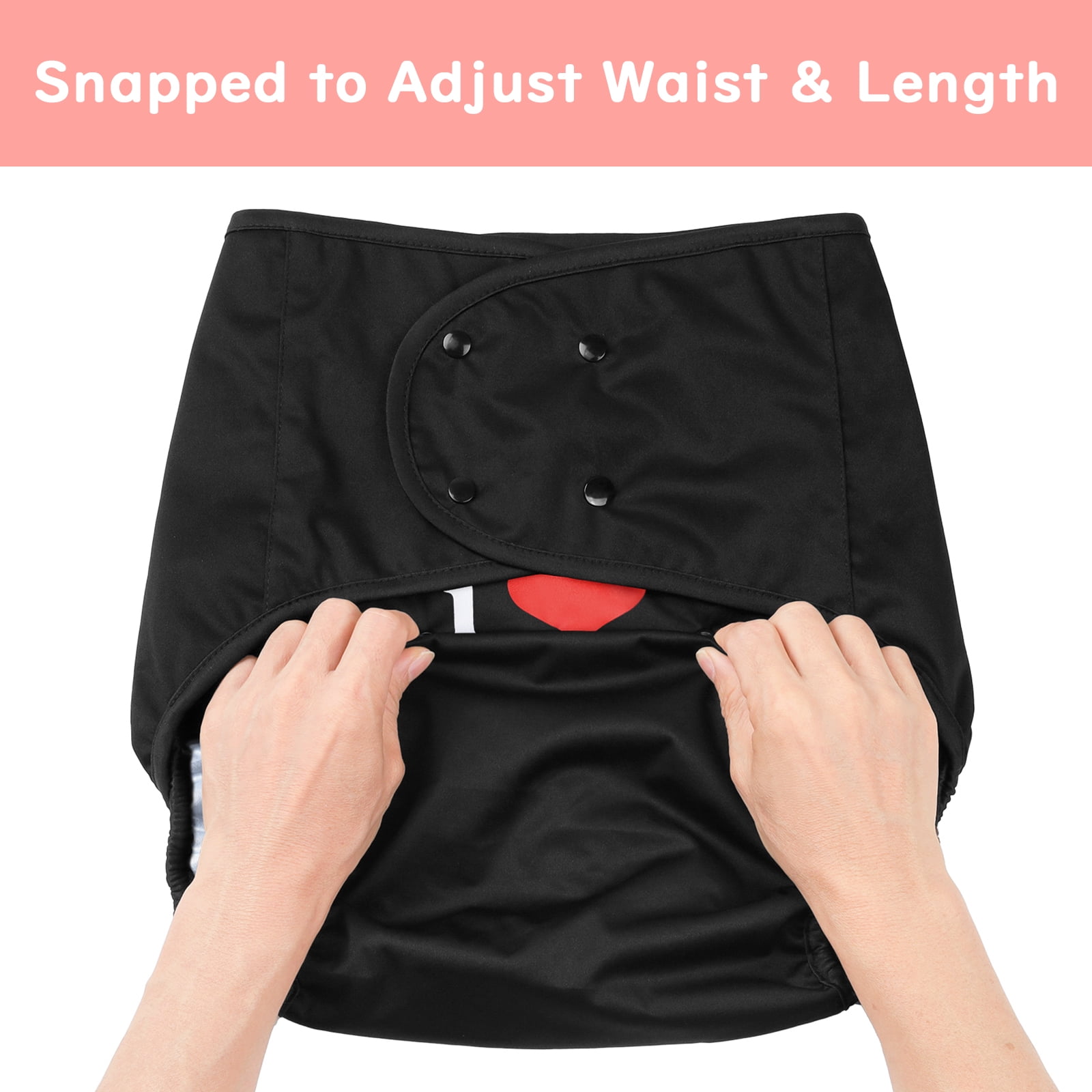 Littleforbig Washable Adjustable Reusable Waterproof Cloth Adult Diaper Wrap Cover One Size - I Love Mommy Black