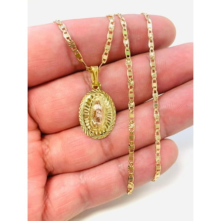 14K Gold Filled Virgen de Guadalupe Necklace 20" Diamond Cut / Guadalupe Pendant 22x14mm / Our lady of Guadalupe Jewelry / Cadena y Dije de Guadalupe Para Mujer