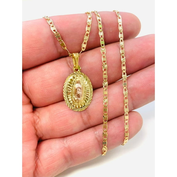 14K Gold Filled Virgen de Guadalupe Necklace 20" Diamond Cut / Guadalupe Pendant 22x14mm / Our lady of Guadalupe Jewelry / Cadena y Dije de Guadalupe Para Mujer