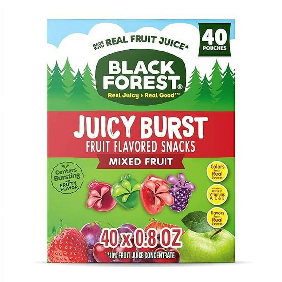 Black Forest, Juicy Burst, Fruit Flavored Snacks, Mixed Fruit Flavors, A Juicy Burst of Natural Flavors, Made with Real Fruit Juice, 0.8 oz 40 ct