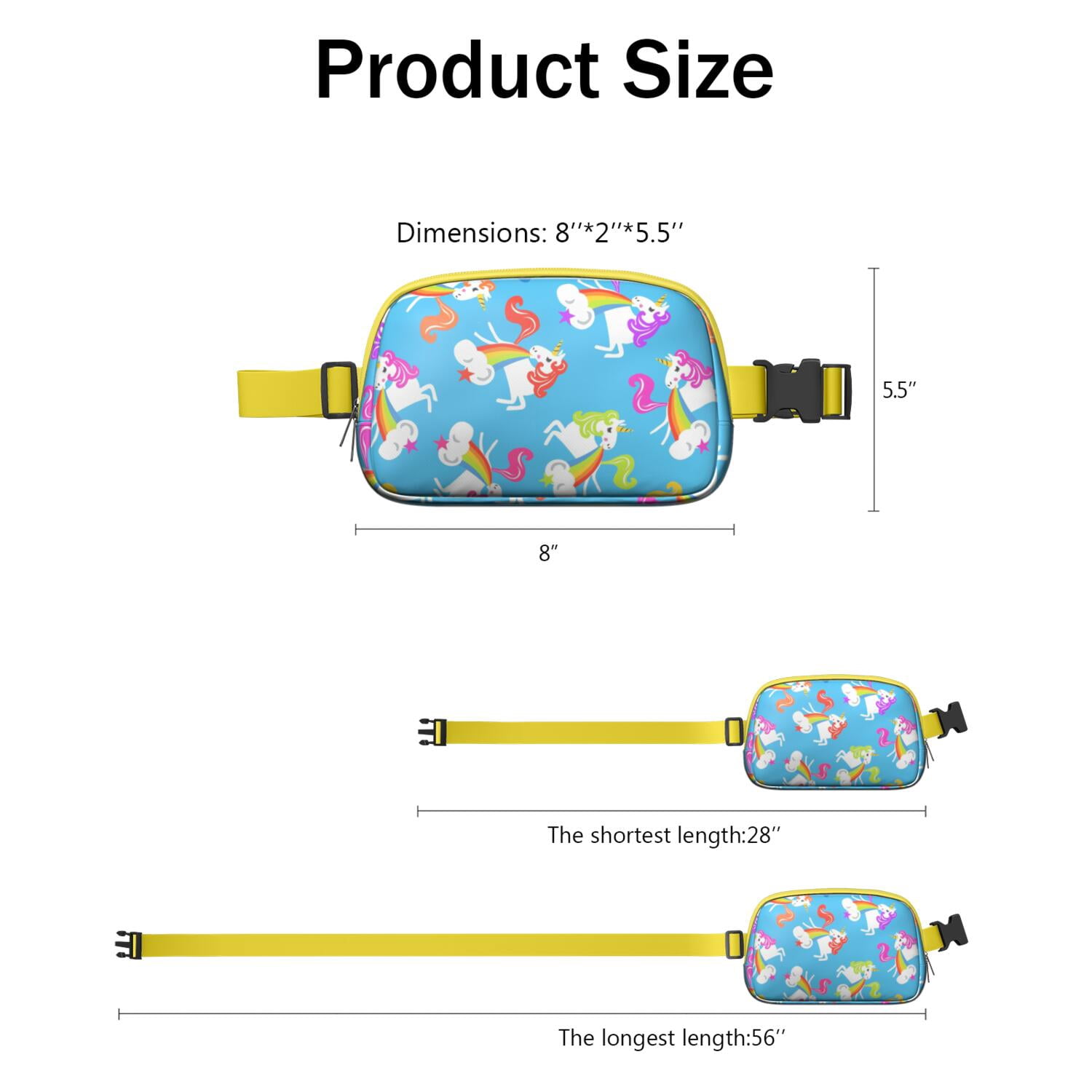 Mythical Horse Pattern Sling Bag – Cute Rainbow Unicorn Fanny Pack for Women with Water-Resistant Zipper Compartments and Adjustable Waist Strap
