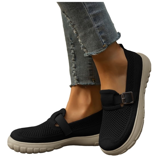 Rokment Women's Orthopedic Walking Driving Shoes Comfortable Breathable Mesh Orthotic Arch Support Non-Slip Slip on Loafers Casual Tennis Nursing Sneakers for Wide Feet Black Size 6.5