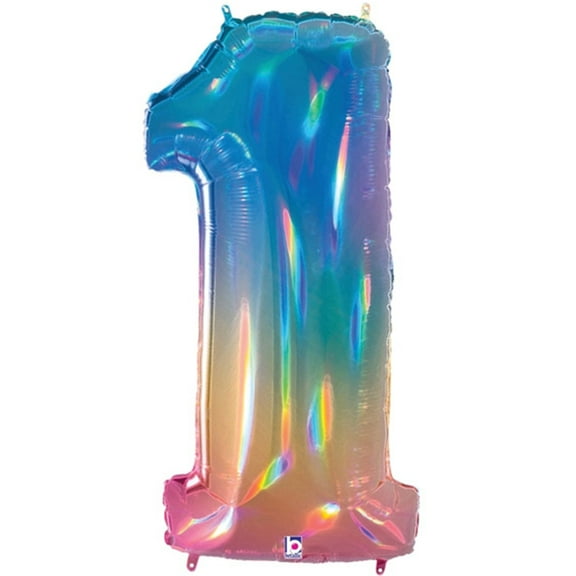 Megaloon Number 1 Opal Rainbow 34 Inch Foil Mylar Balloon [15841RW]
