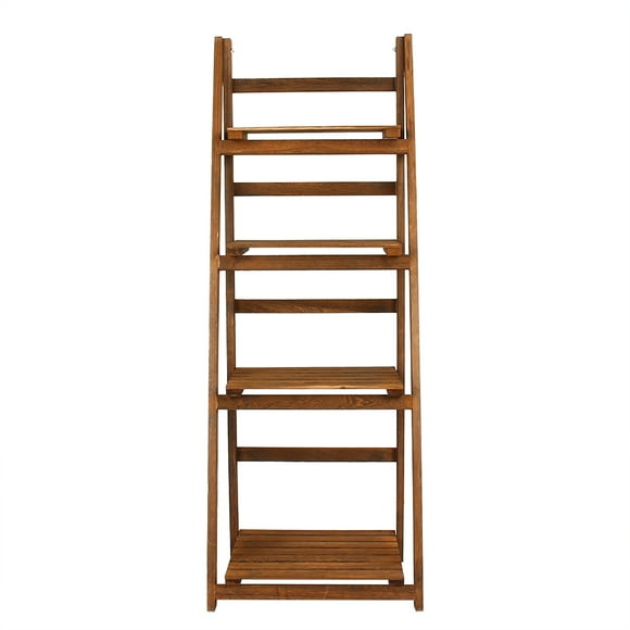 4 Tier Ladder Shelf Display Unit Home Bookcase Stand Plant Flower Storage Rack (Brown)