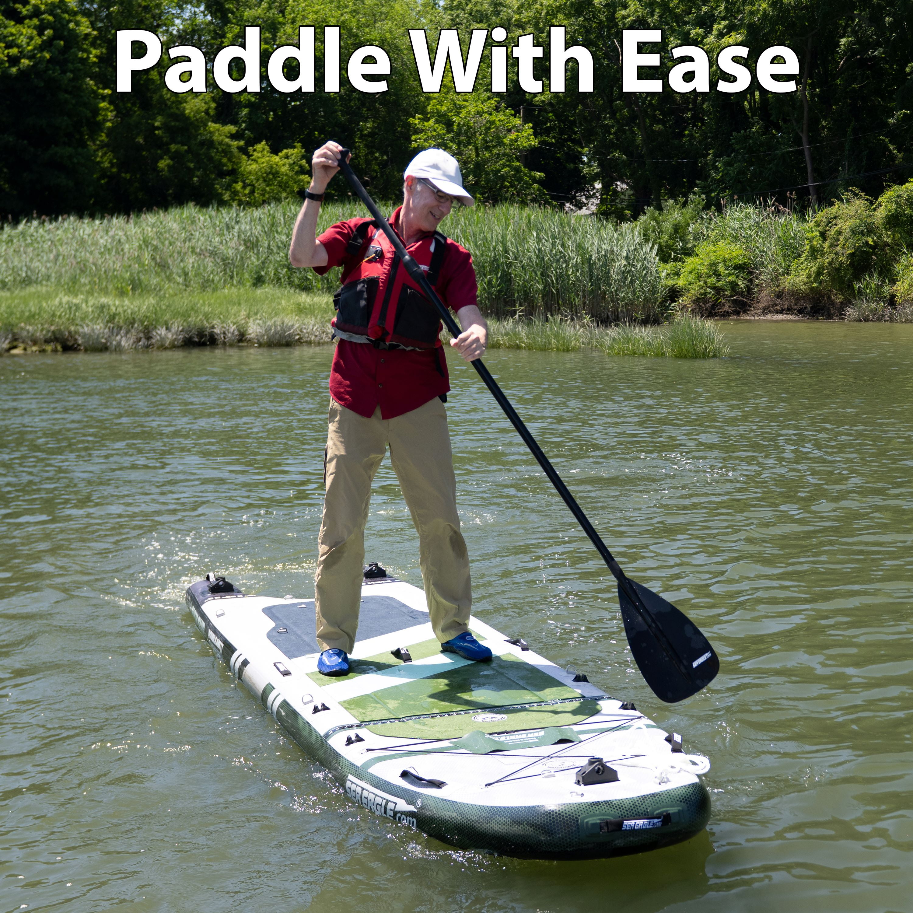 Sea Eagle FS1210 12’10” Inflatable FishSUP Fishing Stand-Up Paddleboard w/Paddle, Pump, Slide in Skeg & Backpack- Sit, Stand, Fish, Motor, or Troll