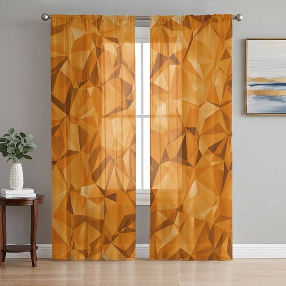 Orange Geometric Sheer Curtains 72 Inch Length 2 Panels Set Window Treatments, Modern Luxury Aesthetic Abstract Motifs Rod Pocket Semi Curtains for Living Room/Bedroom/Kitchen Décor, 104"W x 72"L