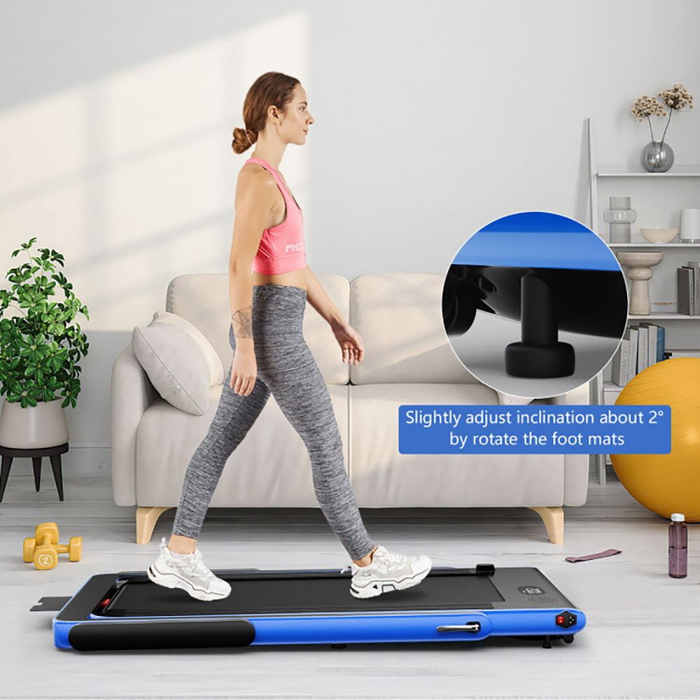 2.25HP 2-in-1 Folding Treadmill, Under Desk Walking Pad with APP, Bluetooth Speaker, Remote, LED Display, 0.6-7.5 MPH, 39.3 x 16 in Shock-Absorbing Belt, 265 lbs Capacity for Home Office Navy