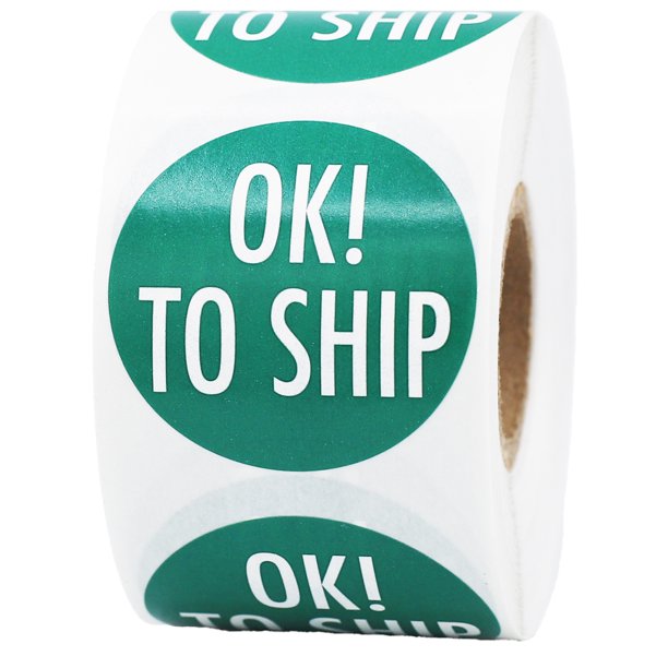 Green with White "Ok to Ship" Sticker Labels 1.5" inches Round 500
