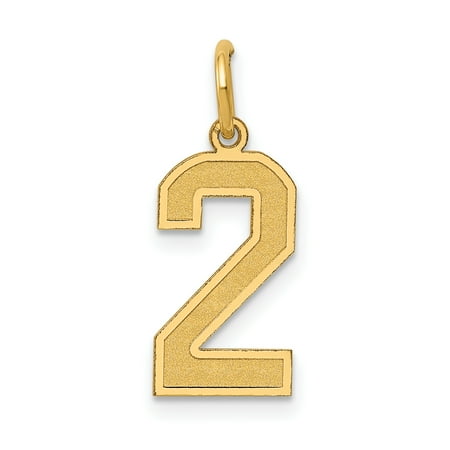 9mm Laser Etched Italian Charm - 14k Yellow Gold Medium Number 2 Pendant Charm Necklace Sport Laser Etched Gifts For Women For Her