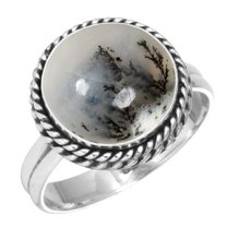 925 Sterling Silver Ring Natural Dendrite Opal Handmade Jewelry