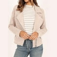 thumbnail image 2 of Bmisegm Women's Fall Suede Moto Jacket Fashion Long Sleeve Zipper Short Casual Coats With Pockets Jackets for Women Casual Beige S, 2 of 6