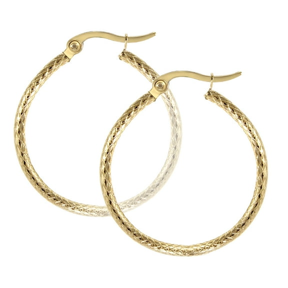 555Jewelry Stainless Steel Hoop Earrings, Medium Round Circle Woven Pattern Surgical Steel Hoop Earrings, Hoops Earrings for Women, Earrings for Women Hoops, Gold