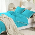 thumbnail image 5 of DNG Luxury 3 Piece Pom Pom Plain Pattern Comforter Set, 800 Thread Count, 100% Egyptian Cotton, White Vintage Pom-Pom Fringe Super Soft (Full/Queen Size Turquoise Blue Color), 5 of 9