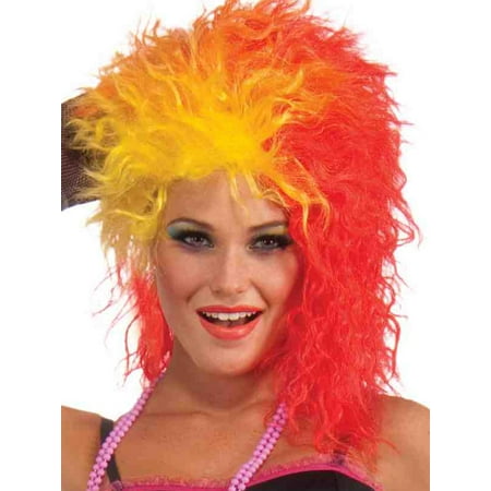 Womens 80s Dance Party Princess Red Orange and Yellow Costume Wig