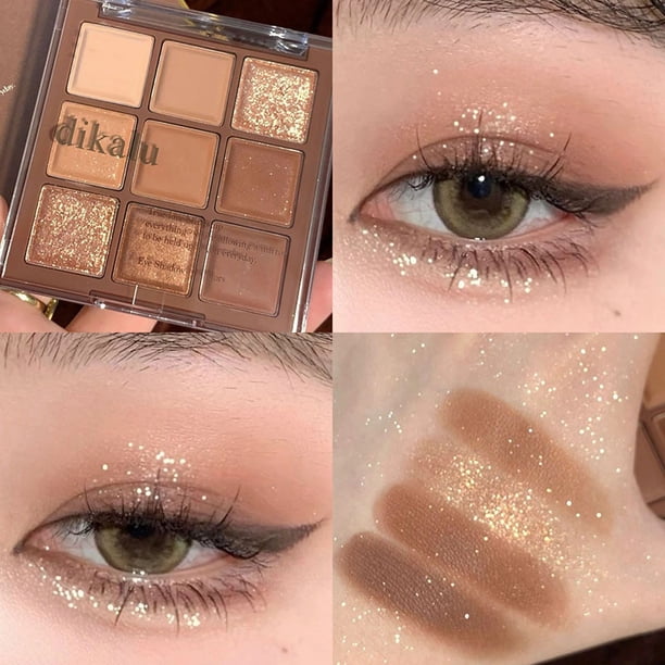 Paleta de sombras de ojos mate de 9 colores, resaltador de brillo, ojos brillantes, maquillaje encantador duradero, paleta de sombras de ojos acrílicas cosméticas Tan Jianjun unisex