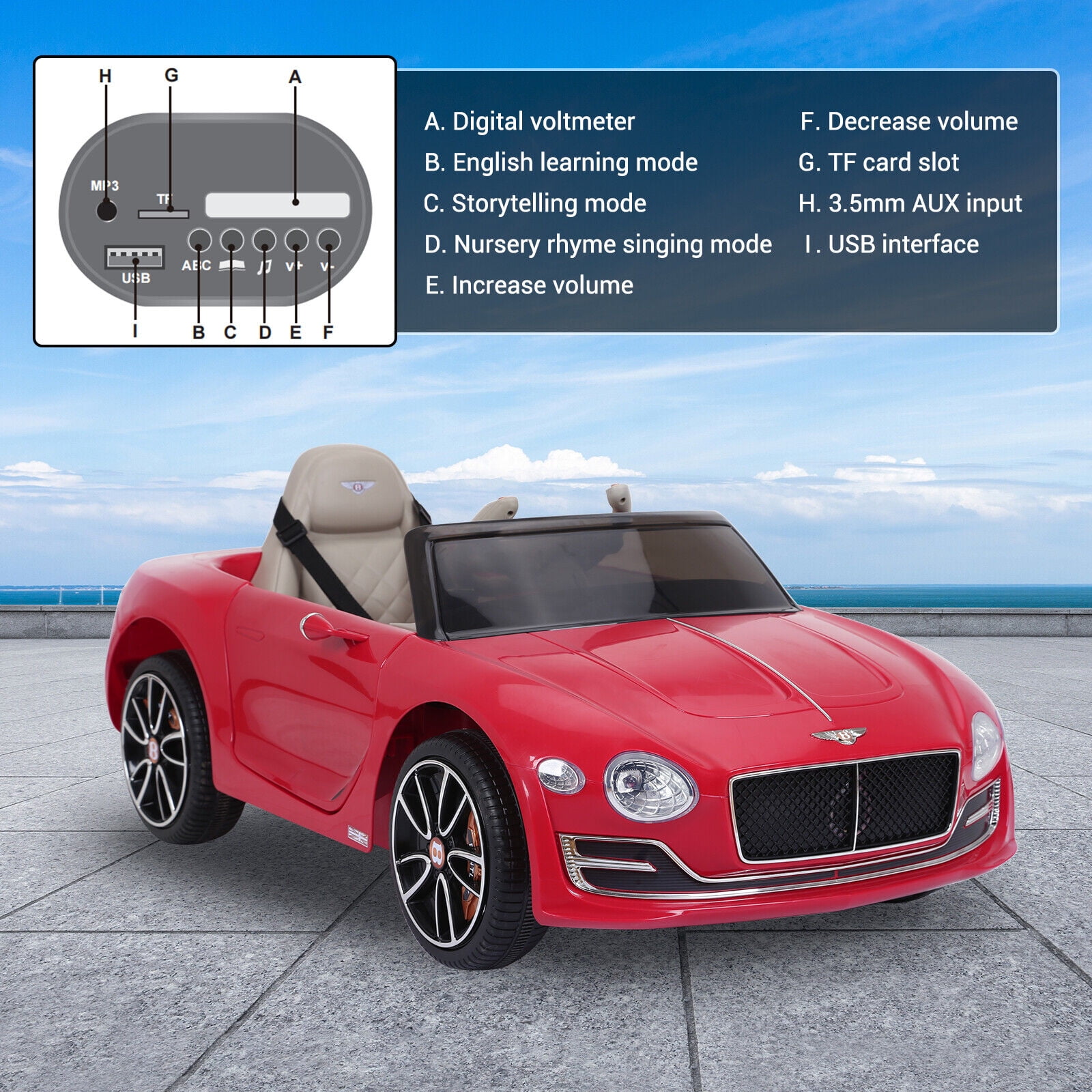 Kids Ride On Car, Red 12V BENTLEY Style Licensed Electric