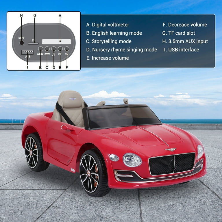 Kids Ride On Car, Red 12V BENTLEY Style Licensed Electric Ride On