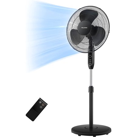 PELONIS 16'' Pedestal Remote Control, Oscillating Stand Up Fan 7-Hour Timer, 3-Speed and Adjustable Height, PFS40A4BBB, Supreme 16"-Black