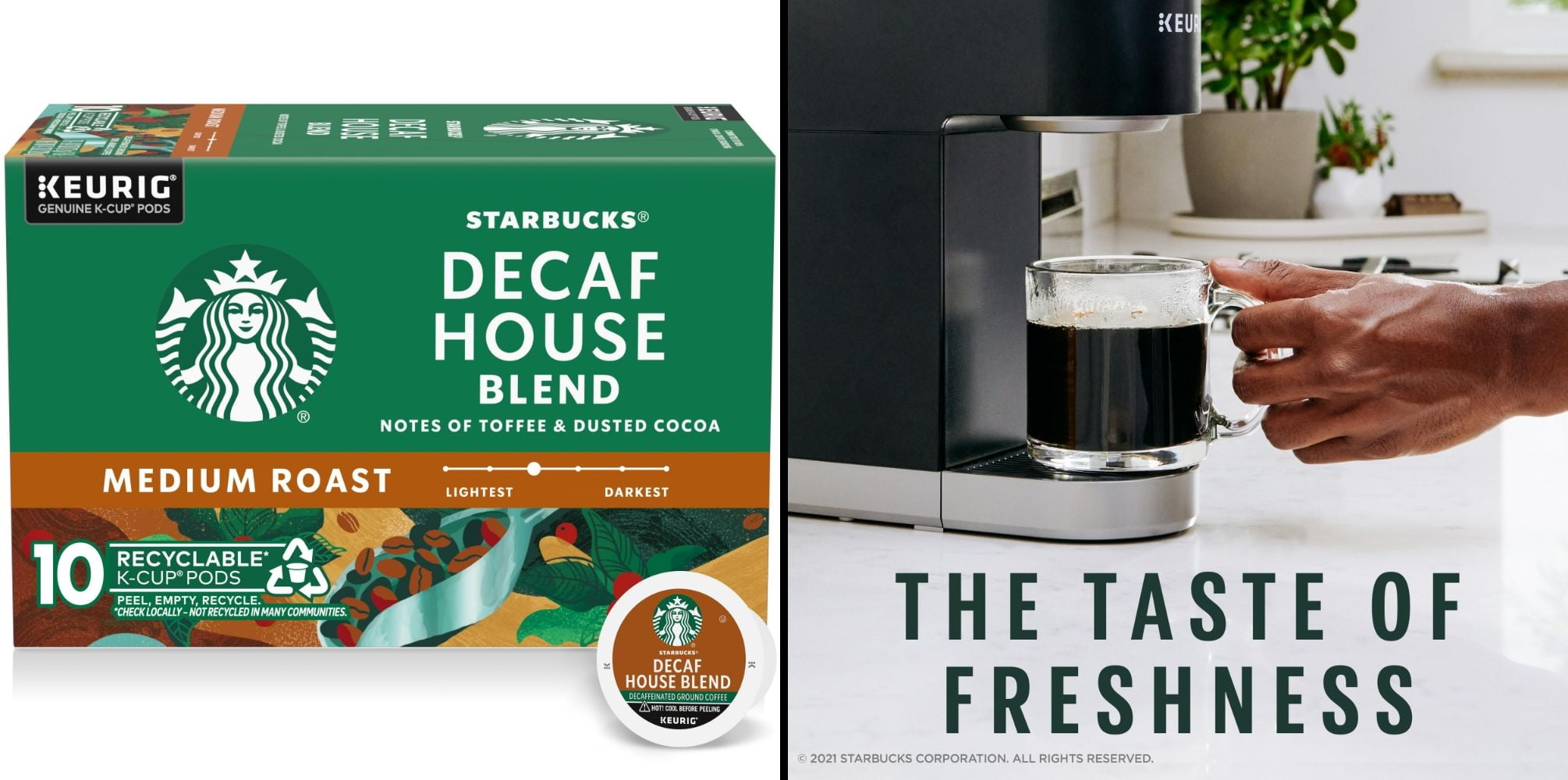Starbucks K-Cup Coffee Pods Decaf House Blend 10 Pods & Ground Coffee Decaf House Blend 12 oz
