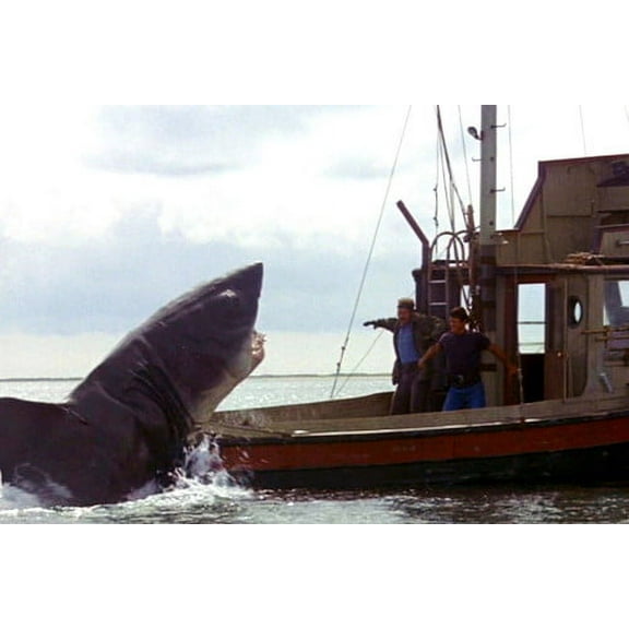 Roy Scheider and Robert Shaw in Jaws shark attacking Orca boat 24x36 Poster