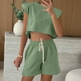 thumbnail image 6 of CHUMUD Two Piece Sets for Women Petite Summer Outfits Sleeveless Crew Neck Crop Tank Shorts Casual Set with Pockets, 6 of 8