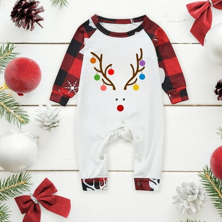 

Baby Sleepwear For Christmas Family Matching Pajamas Cute Big Headed Deer Print Pjs Plaid Long Sleeve Tops And Pants Soft Casusal Holiday Sleepwear