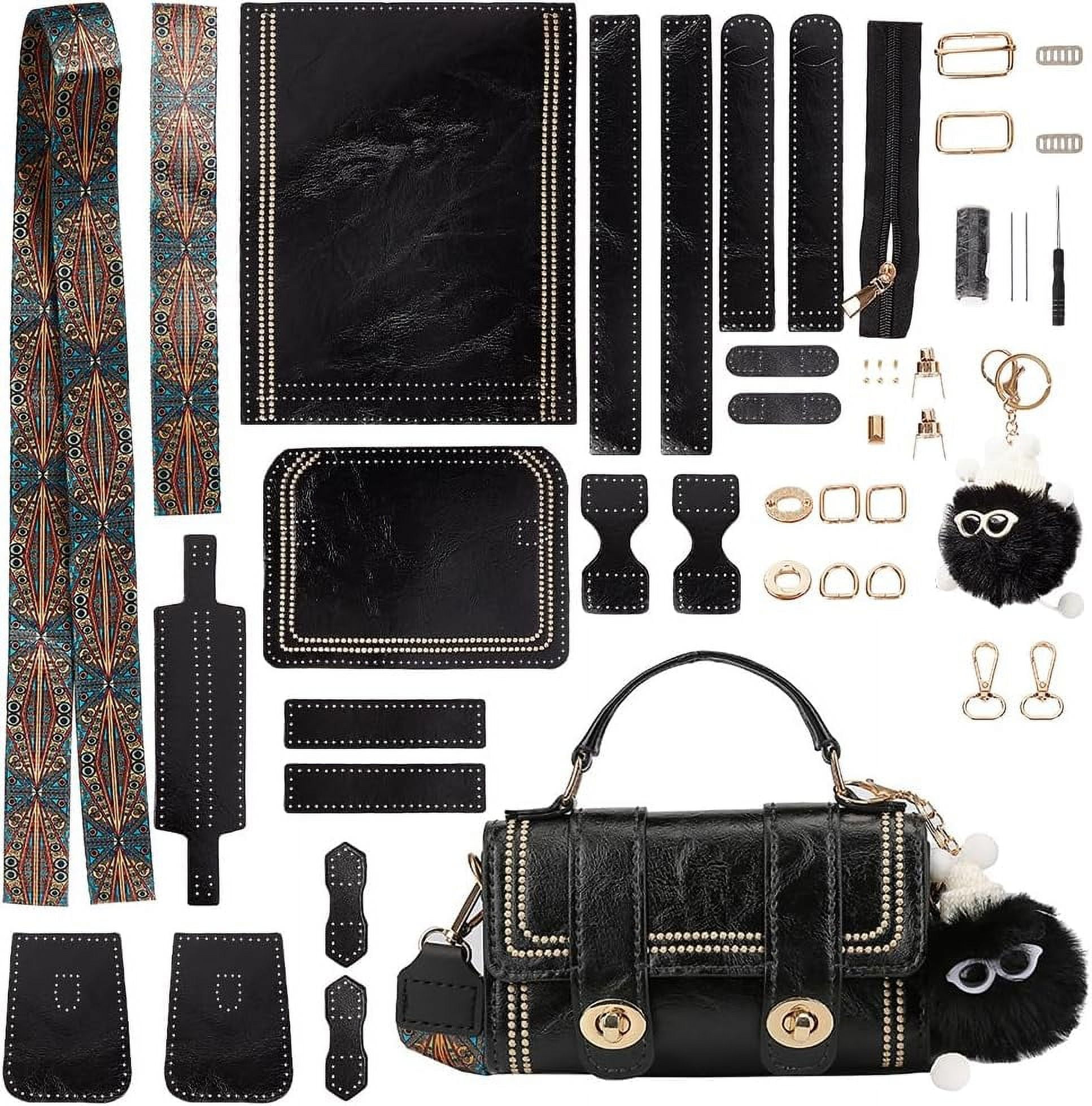 PU Leather Crossbody Bag Making Kit DIY Knitting Crochet Shoulder Bag Making Materials PU Leather Handbags Sewing Kit 7.4x3.9x2.7 Inch (Brown)