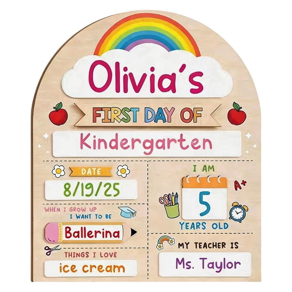 First Day of School Sign Board, Eco-Friendly Wooden Base Reusable Dry-Erase Design Back to Class Wooden Chalkboard for Kindergarten and Preschool
