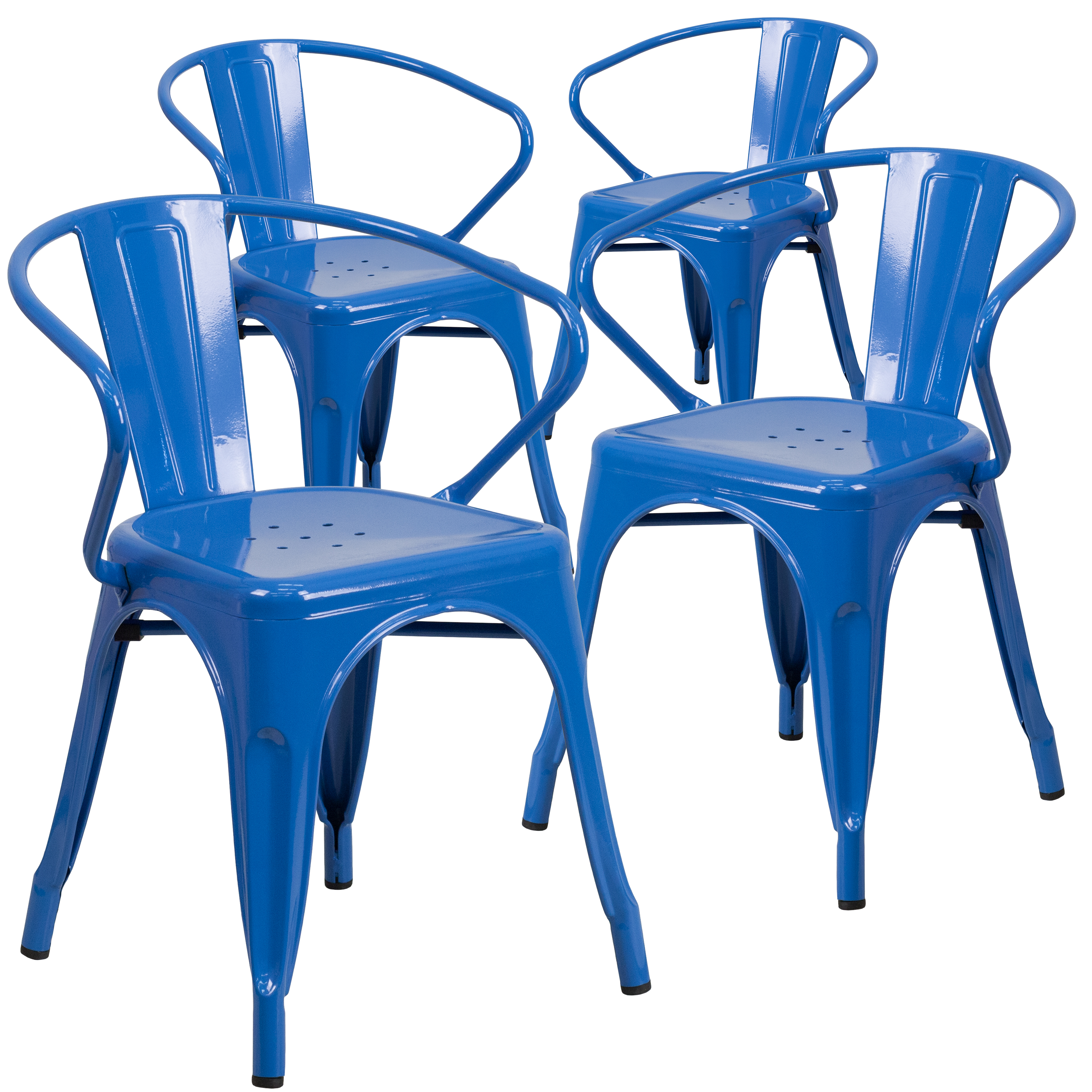 BizChair Commercial Grade 4 Pack Blue Metal Indoor-Outdoor Chair with Arms - image 2 of 14